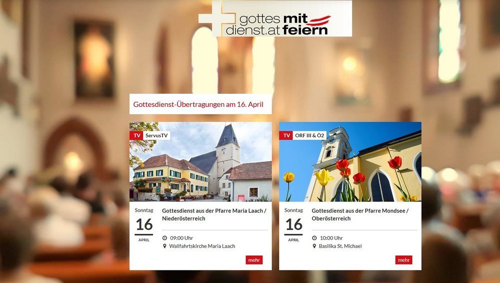 Screenshot der Website www.gottesdienst.at