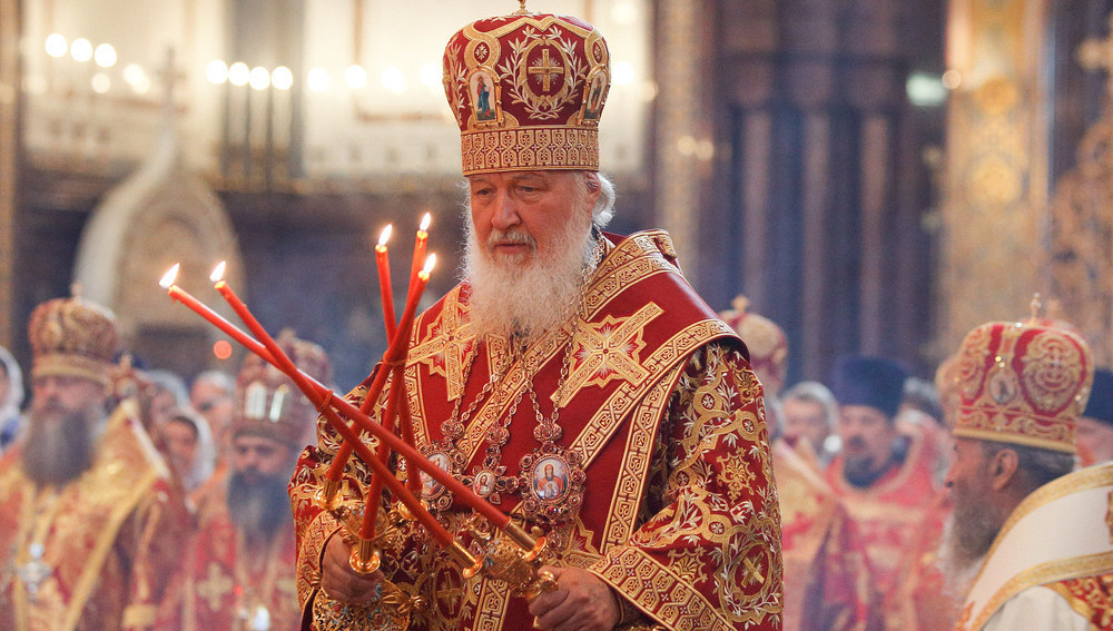 Kyrill I., Patriarch von Moskau und ganz Russland, feiert einen Gottesdienst in der Christ-Erlöser-Kathedrale (russ. Chram Christa Spasitelja) in Moskau am 24. Mai 2017.