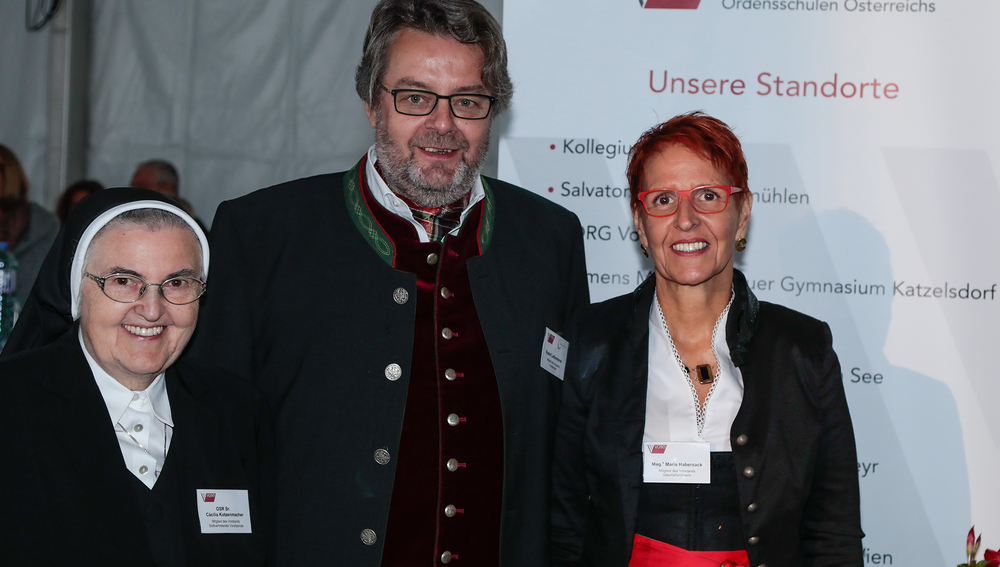 Sr. Cäcilia Kotzenmacher, Rudolf Luftensteiner und Maria Habersack beim 25-Jahr-Jubiläum der Vereinigung der Ordensschulen Österreichs (VOSÖ) am 29.9.2018 in Mariazell