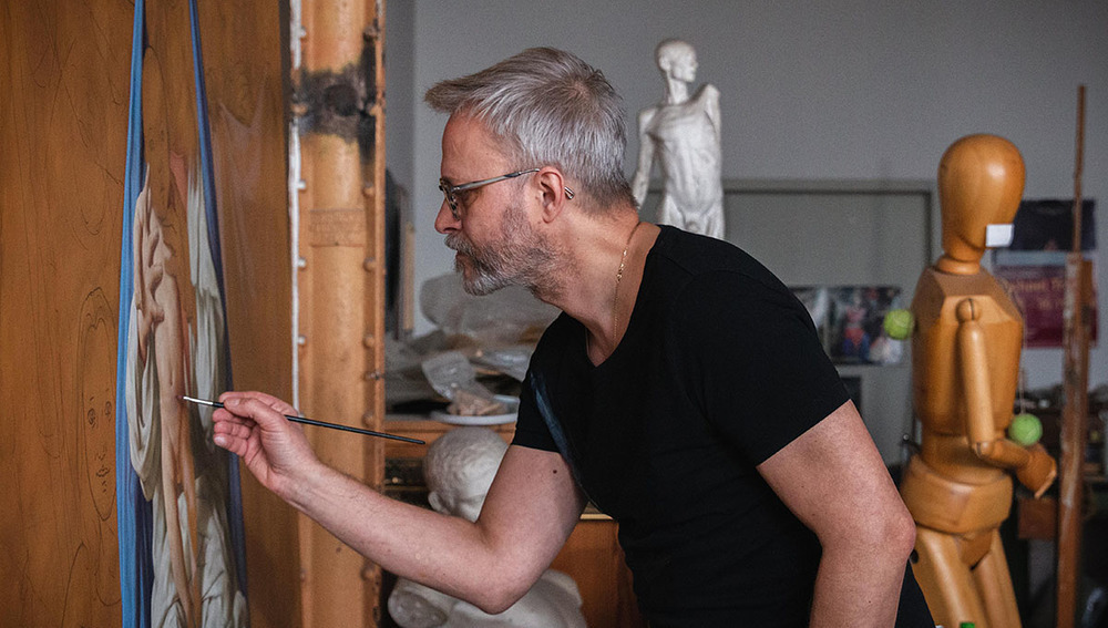 Maler, Leipzig, in seinem Atelier