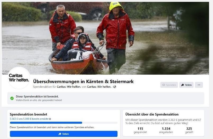 Caritas-Spendenaktion im Internet zur Hochwasserhilfe